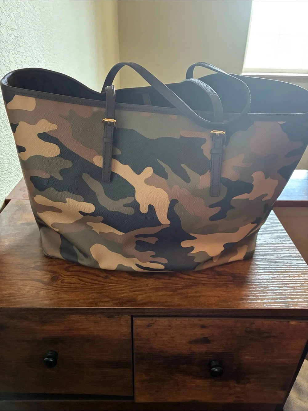 Michael Kors Camouflage Tote Bag - Olive, Brown, Black